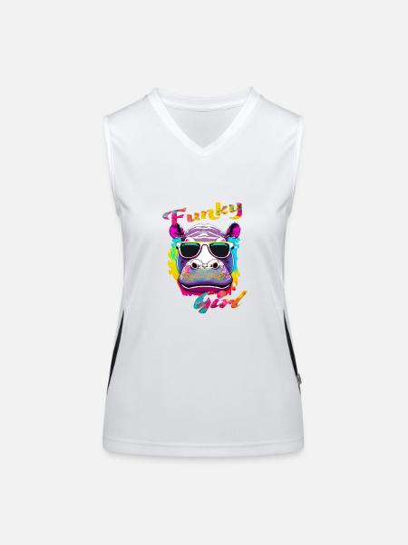 Funky Girl Hippopotamus - Women's Functional Contrast Tank Top - white/black - Front
