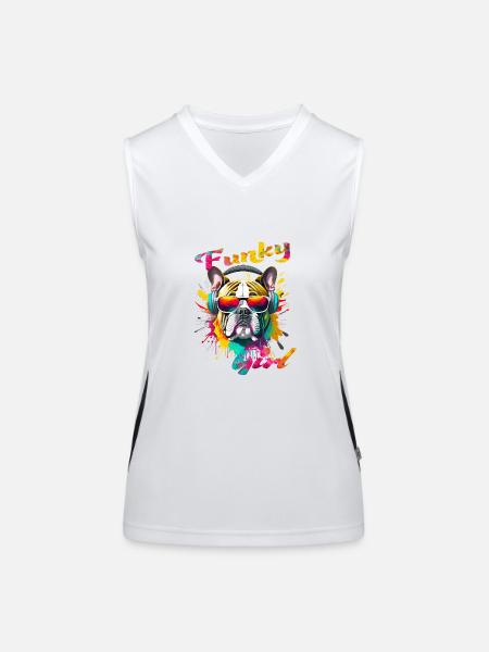 Funky Bulldogge Mädchen - Funktionelles Kontrast-Tank Top für Frauen - Weiß/Schwarz - Vorne