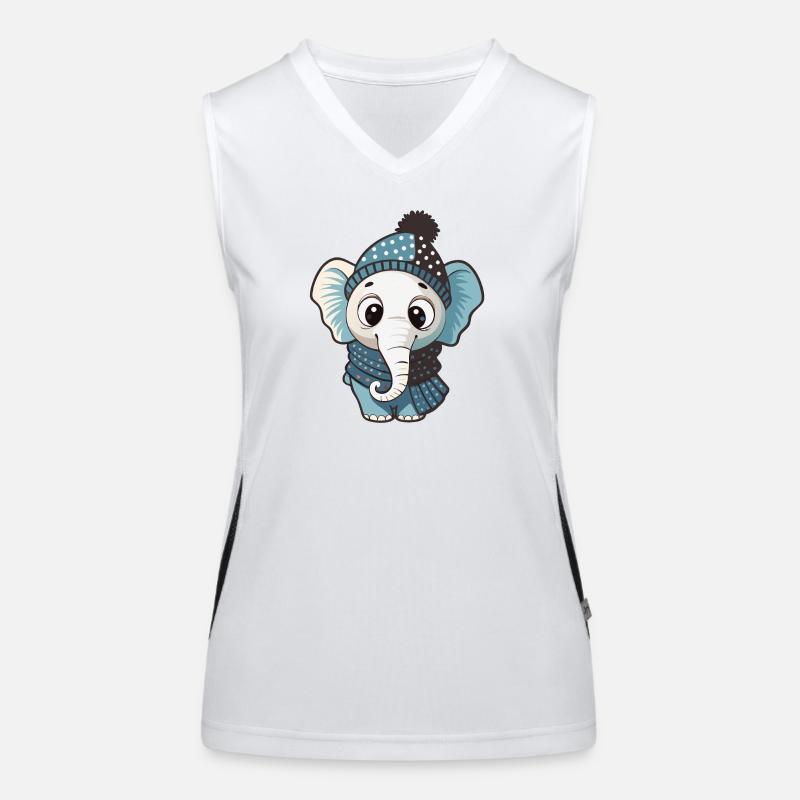 Cute elephant with scarf and bobble hat. Women's Functional Contrast Tank Top