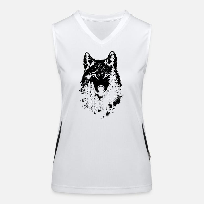 Wolf Gesicht Wald Silhouette Funktionelles Kontrast-Tank Top für Frauen