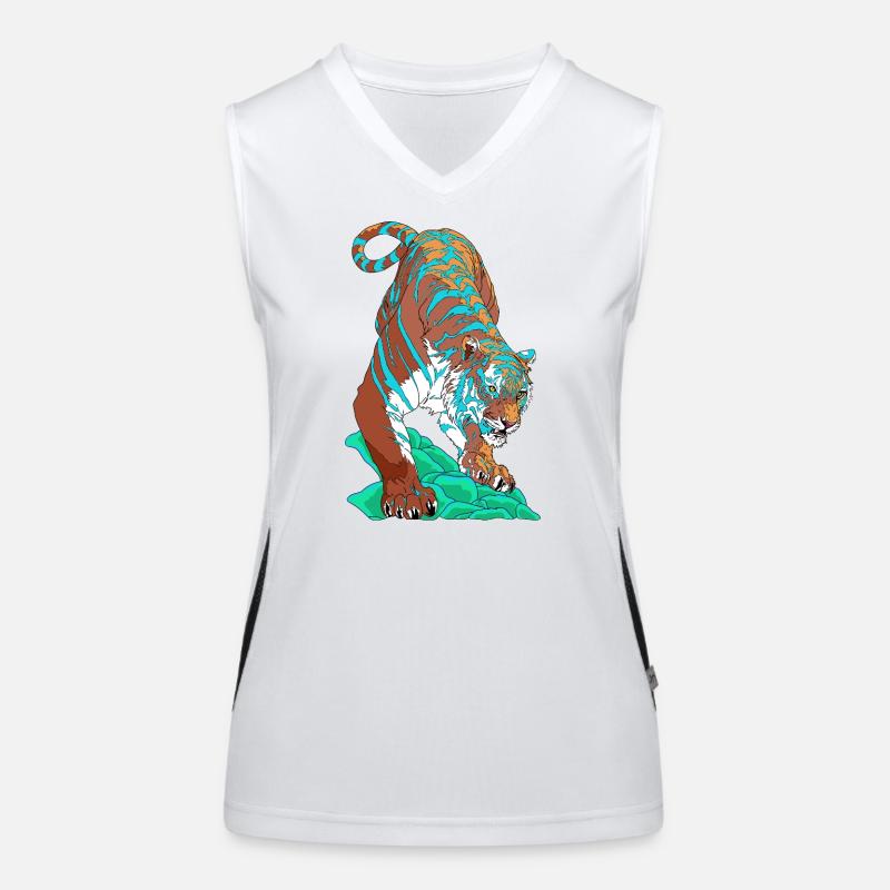Turquoise Blue Tiger on Rock Women's Functional Contrast Tank Top