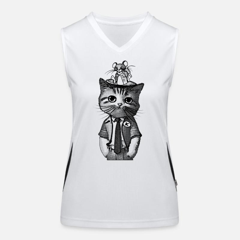Auf dem Kopf einer Katze sitzt eine junge Maus. Funktionelles Kontrast-Tank Top für Frauen