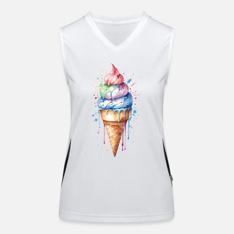 Rainbow Delight : Cornet de crème glacée à l’aquarelle Débardeur respirant contrasté Femme
