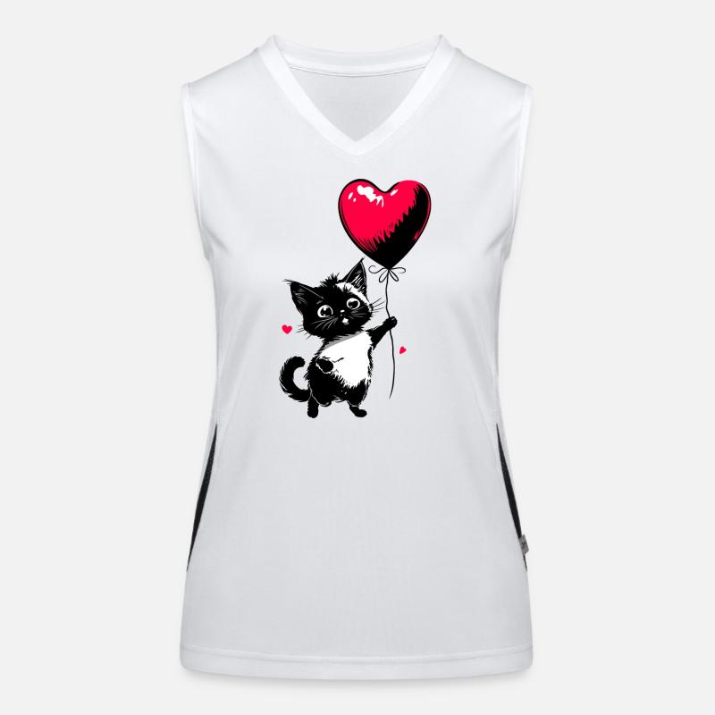 Katze mit Herz Luftballon - Heartful Creatures Funktionelles Kontrast-Tank Top für Frauen