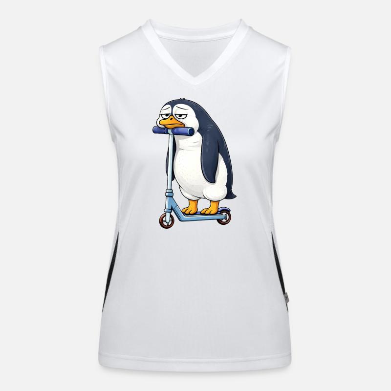 Cute Penguin Scooter Lonely Boredom Women's Functional Contrast Tank Top