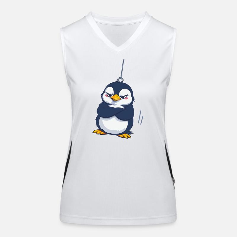 Grumpy Penguin Hanging Women's Functional Contrast Tank Top