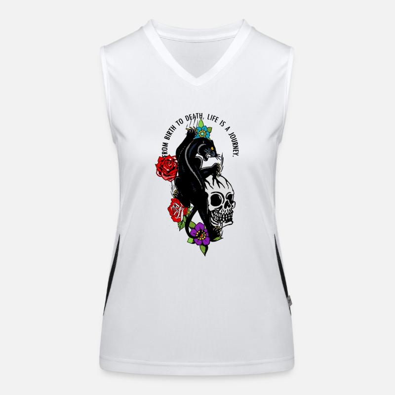 Kopf des Todes Panthere Schädel rosa Blume Zitat Funktionelles Kontrast-Tank Top für Frauen