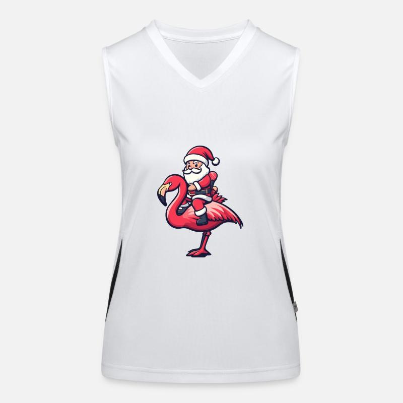 Flamingo Weihnachtsmann Funktionelles Kontrast-Tank Top für Frauen