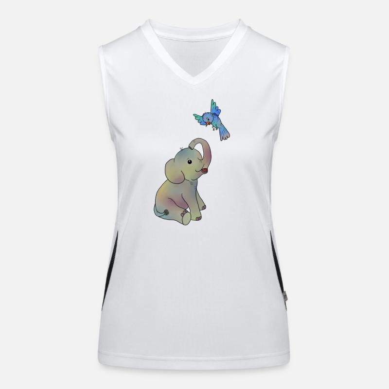 Elefant und blauer Vogel Funktionelles Kontrast-Tank Top für Frauen