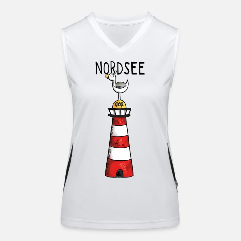 Nordsee Leuchtturm - Möwe - Comic - Geschenk Funktionelles Kontrast-Tank Top für Frauen