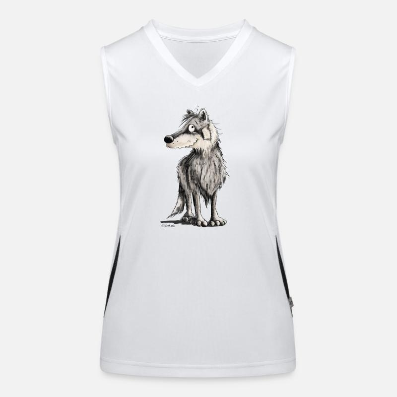 Lustiger Wolf I Comic Hund I Wölfe Funktionelles Kontrast-Tank Top für Frauen