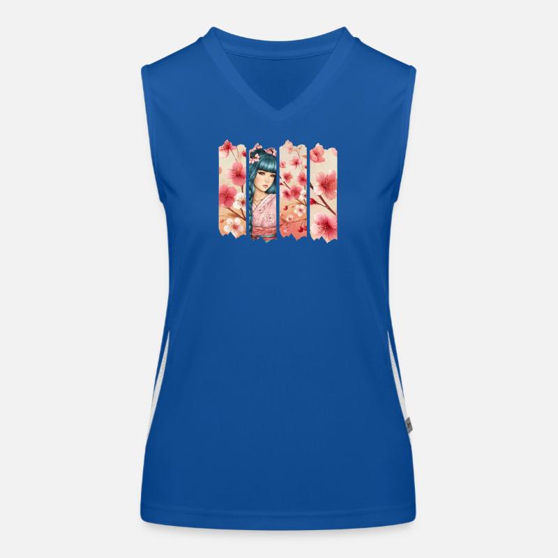 Kirschblüten Kimono Panel Portrait Funktionelles Kontrast-Tank Top für Frauen