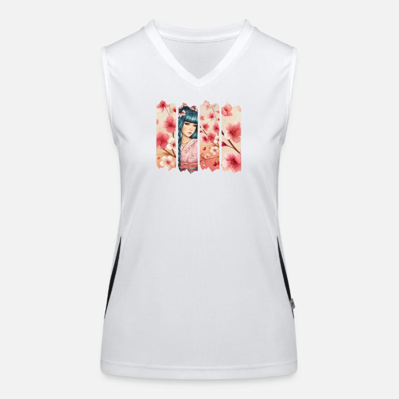 Kirschblüten Kimono Panel Portrait Funktionelles Kontrast-Tank Top für Frauen