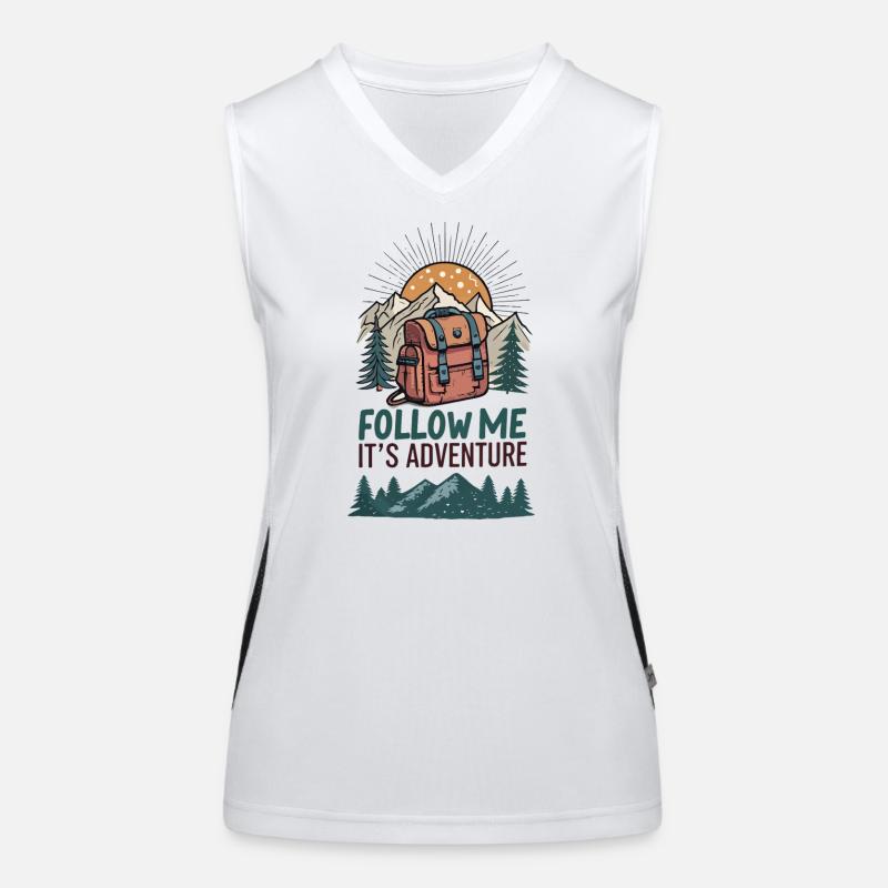 Backpack and mountains with adventure slogan Women's Functional Contrast Tank Top