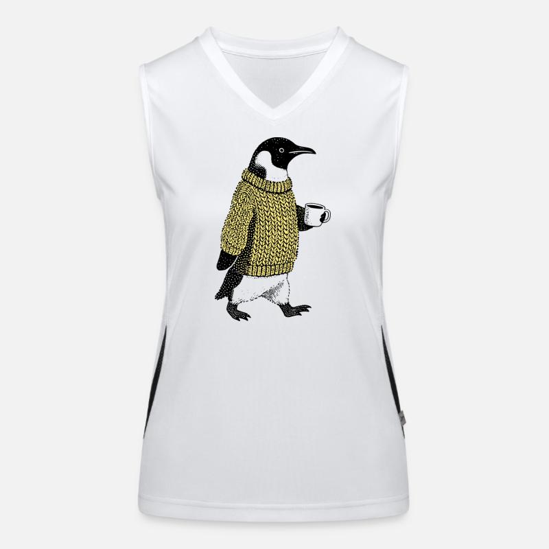 Kaffee Pinguin Funktionelles Kontrast-Tank Top für Frauen