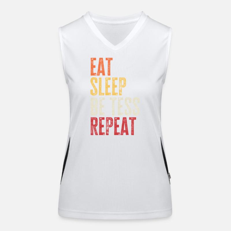 Iss, schlaf, sei Tess, wiederhole Retro-Name Funktionelles Kontrast-Tank Top für Frauen