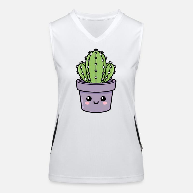 Cactus Kawaii dans un pot violet Débardeur respirant contrasté Femme