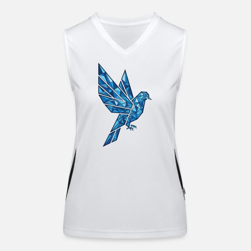 Polygon Dove Blue Flying–Abstract Geometric Dove Women's Functional Contrast Tank Top