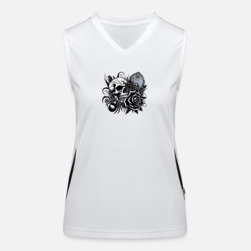Dark Symphony: Skulls, Spiders and Crosses Women's Functional Contrast Tank Top