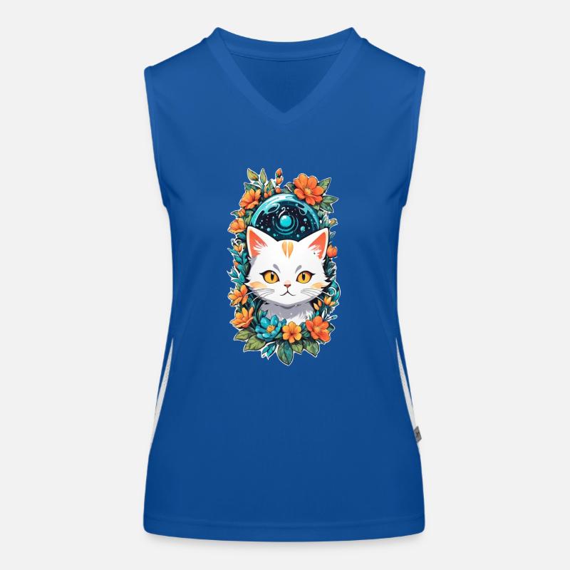 chat et fleur aquarelle Débardeur respirant contrasté Femme
