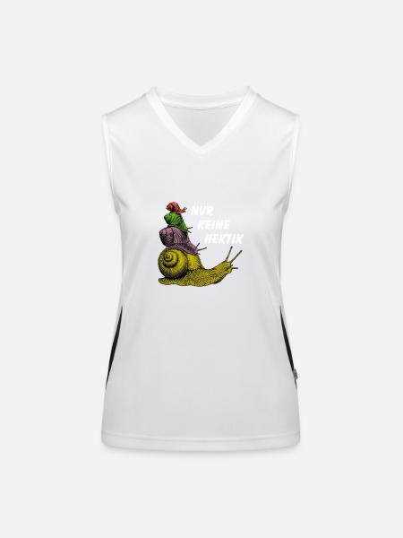 Keine Hektik Schnecken übereinander und Spruch - Funktionelles Kontrast-Tank Top für Frauen - Weiß/Schwarz - Vorne