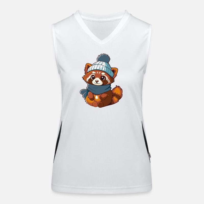Mignon panda roux avec écharpe et chapeau à pompon. Débardeur respirant contrasté Femme