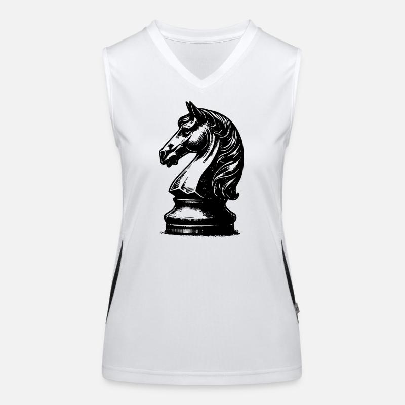 Chessboard with chess pieces king and pawns Women's Functional Contrast Tank Top