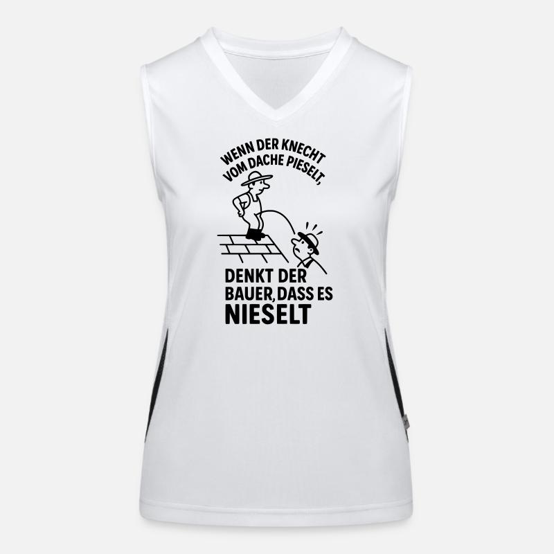 Bauer Knecht Dach Pinkeln Pieseln Witziger Spruch Funktionelles Kontrast-Tank Top für Frauen