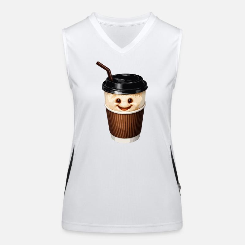 Smiling coffee cup with straw Women's Functional Contrast Tank Top