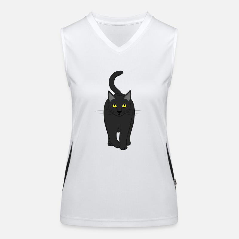 cat front black E - Women's Functional Contrast Tank Top - white/black