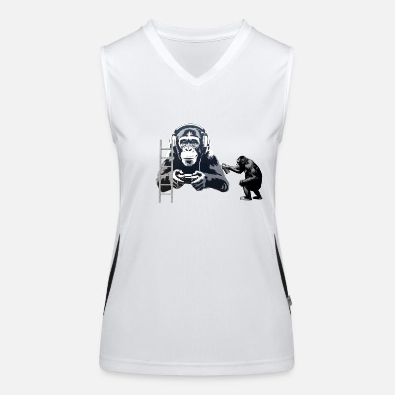 GRAFFITI BANKSY STYLE - CHIMP PLAYING COMPUTER GAM Women's Functional Contrast Tank Top