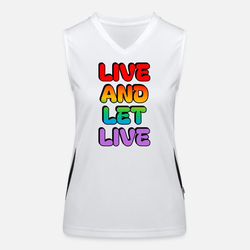 Regenbogen Retro Leben und Leben lassen Typografie Funktionelles Kontrast-Tank Top für Frauen