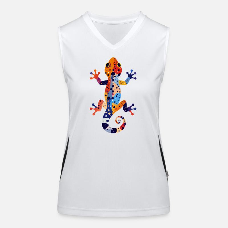 Bunter Gecko Eidechse Farbexplosion Sommer Motiv Funktionelles Kontrast-Tank Top für Frauen