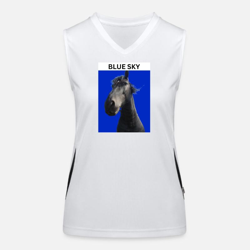 Blauer Himmel und Pferd Funktionelles Kontrast-Tank Top für Frauen