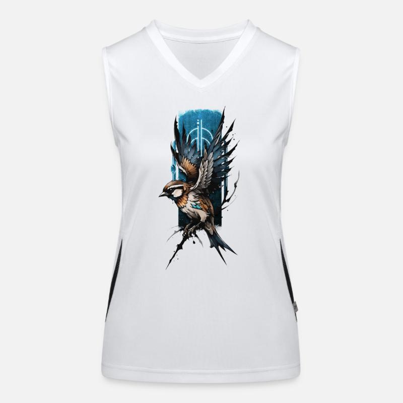 Branch Perch: Cardinal Bird Spreading its Wings Women's Functional Contrast Tank Top