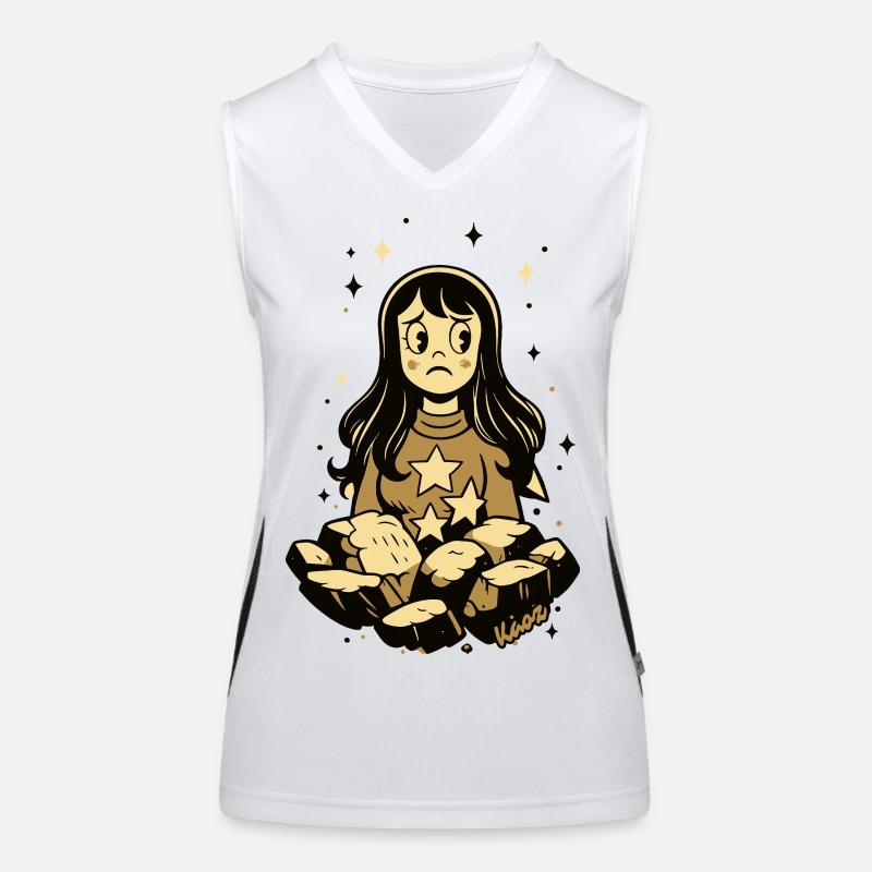 Melancholisches Sterne Mädchen mit Steinen Funktionelles Kontrast-Tank Top für Frauen