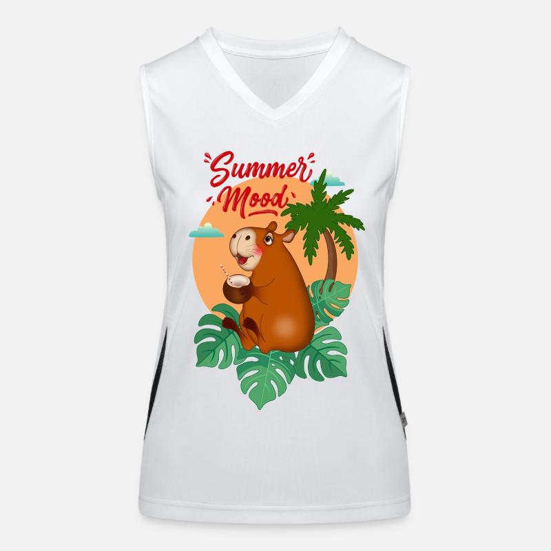 Tropical Capybara with Coconut - Women's Functional Contrast Tank Top - white/black