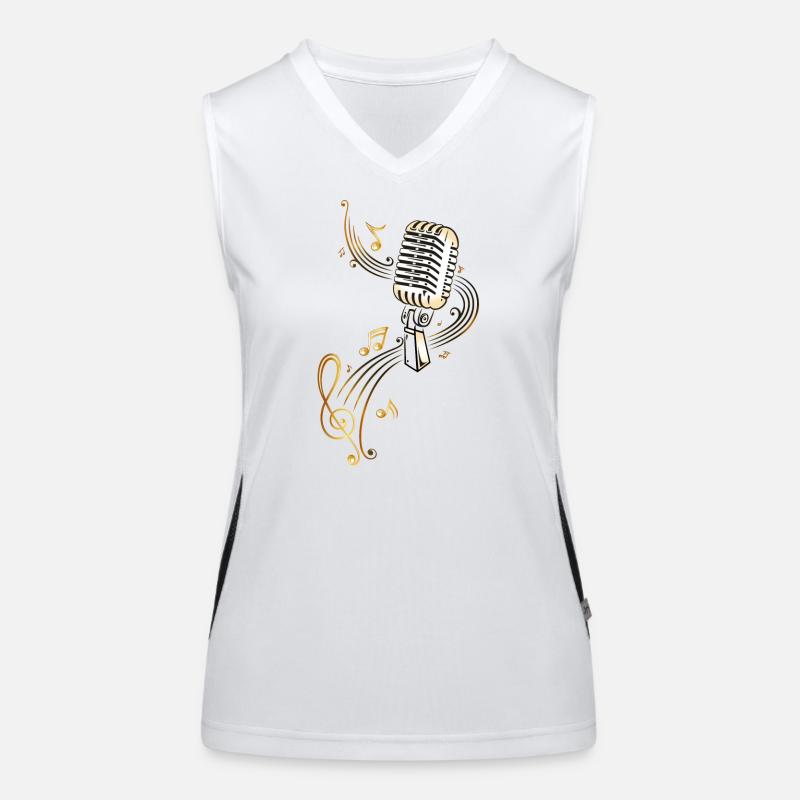 Retro microphone with music notes and clef. Women's Functional Contrast Tank Top