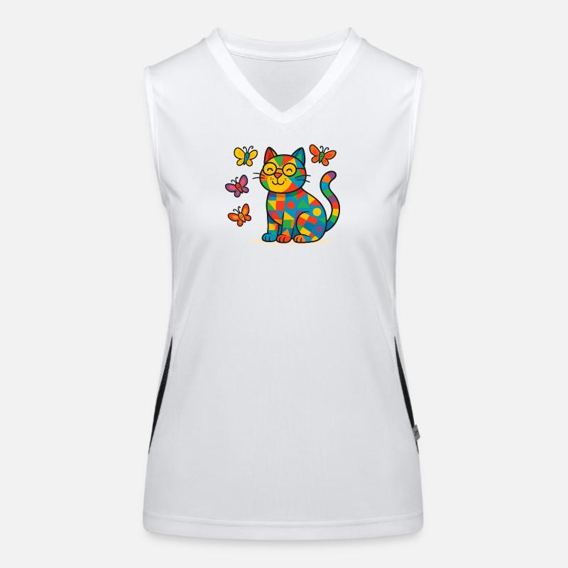 Patchwork Cat with Colorful Butterflies - Women's Functional Contrast Tank Top - white/black