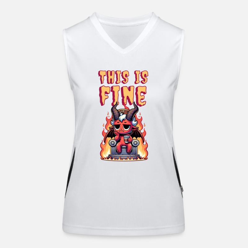 cute devil with coffee | this is fine meme Women's Functional Contrast Tank Top