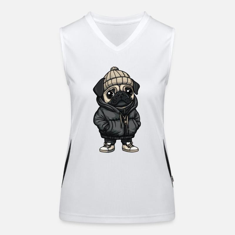 Mops Hund Cartoon Funktionelles Kontrast-Tank Top für Frauen