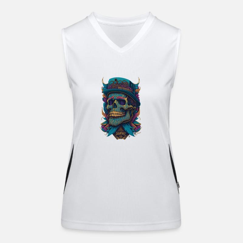 Skeleton Skull with Hat and Flowers Cool Comic Women's Functional Contrast Tank Top