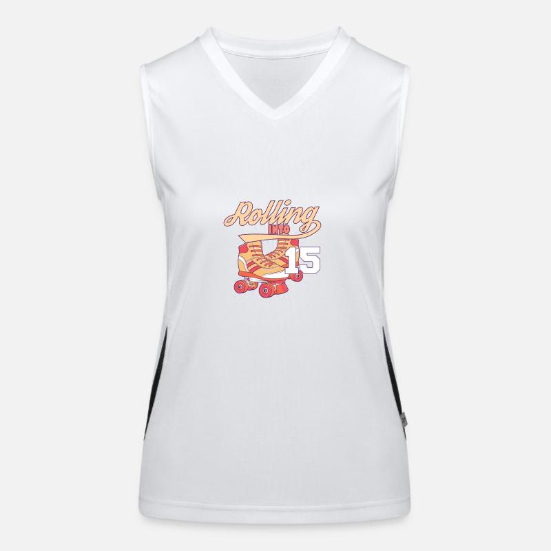 Rolling Into 15 Roller Skating Birthday Party Funktionelles Kontrast-Tank Top für Frauen