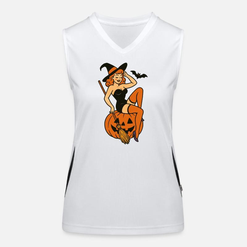 Vintage Witch with Jack-o-Lantern Scene Women's Functional Contrast Tank Top