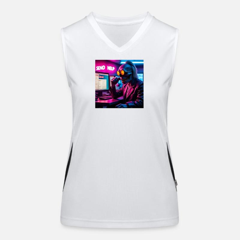 Cyberpunk Neon-Skull Hacker Send Help Design Funktionelles Kontrast-Tank Top für Frauen
