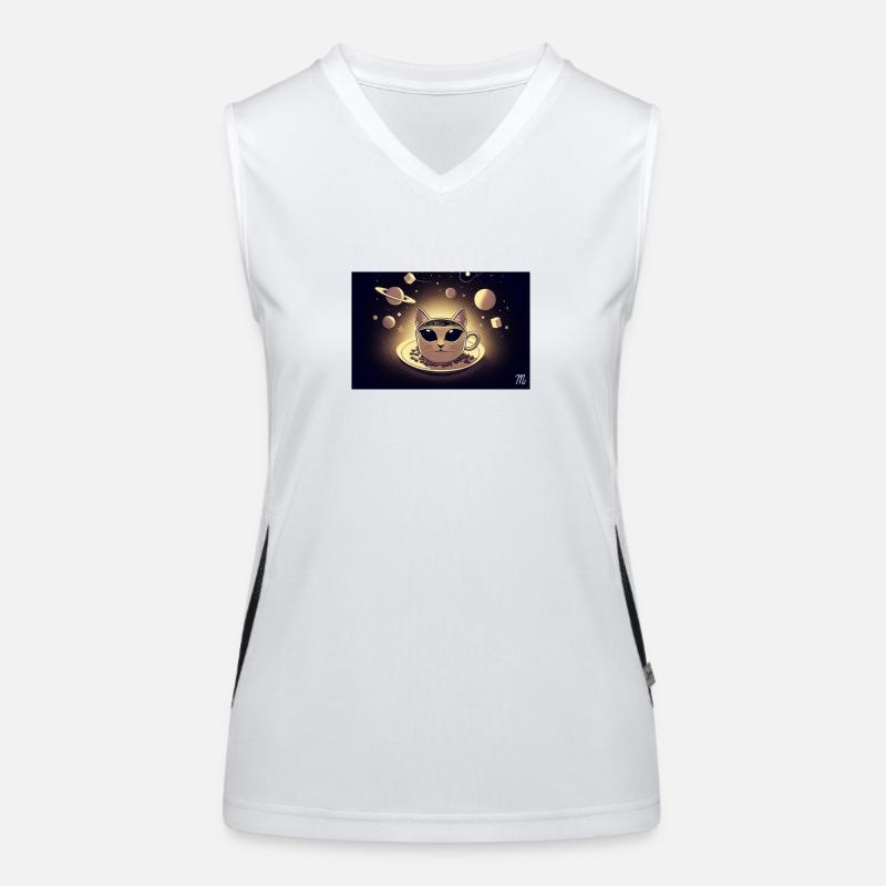 Space Cat Kaffee Funktionelles Kontrast-Tank Top für Frauen