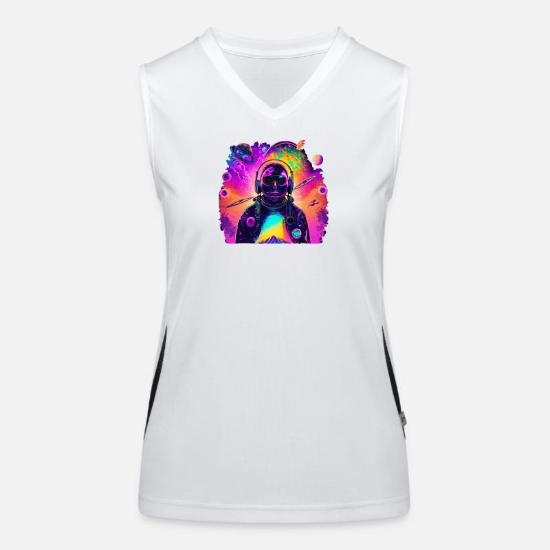 Neon astronaut in the rainbow cosmos Women's Functional Contrast Tank Top