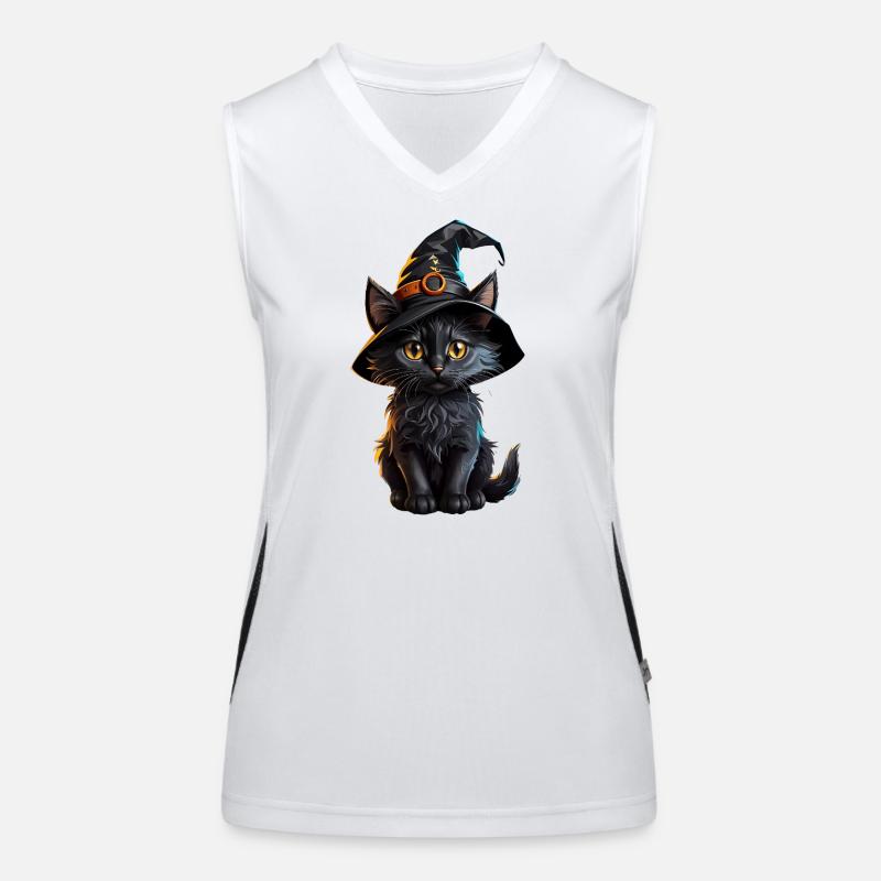 Witch kitten in a magic hat Women's Functional Contrast Tank Top