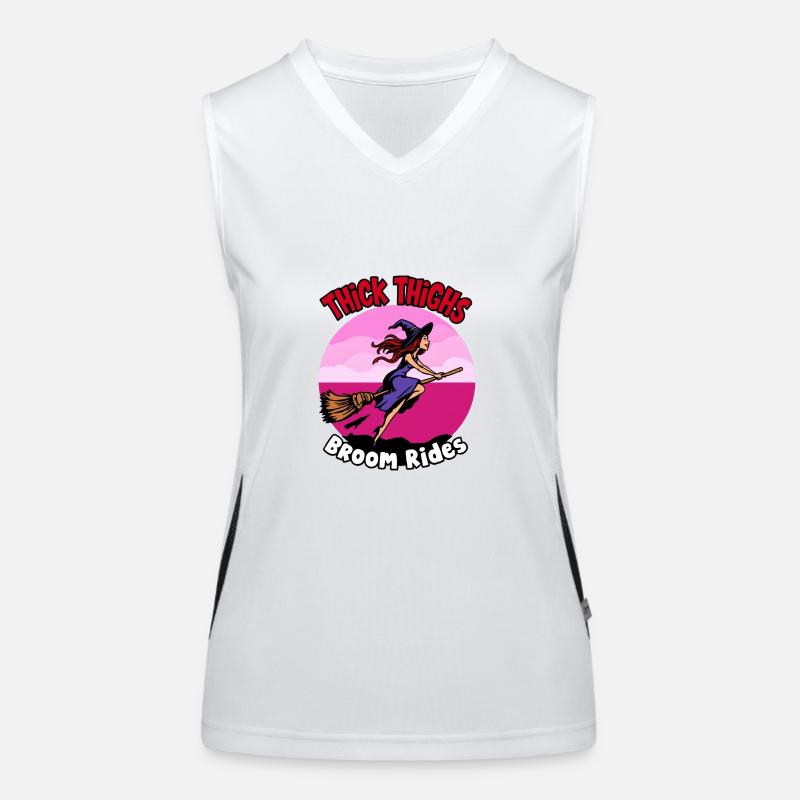 Thick Thighs Broom Rides Halloween Fun Women's Functional Contrast Tank Top