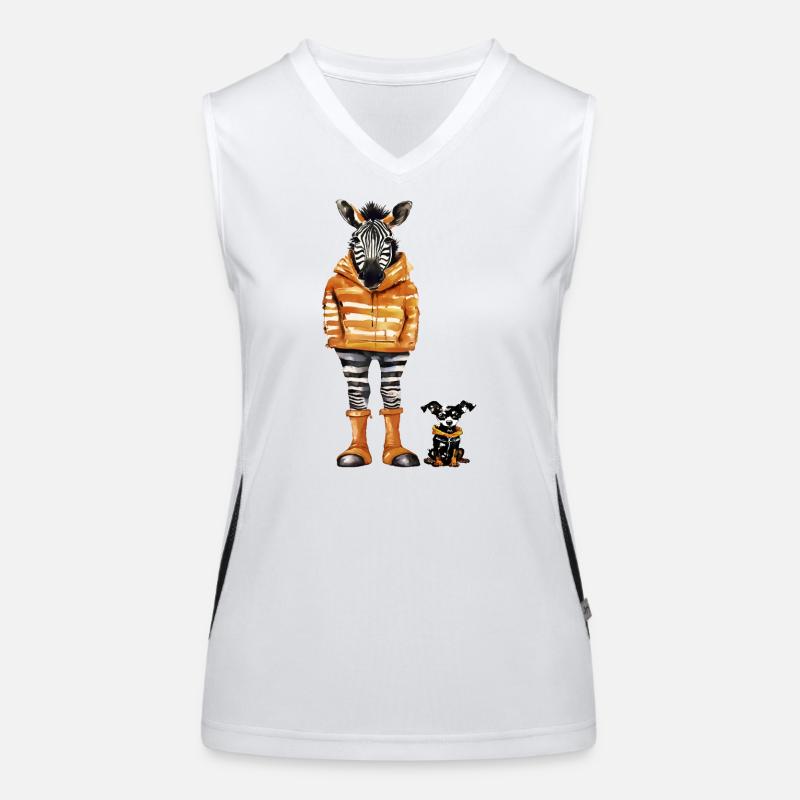 Zebra im orangen Parka Funktionelles Kontrast-Tank Top für Frauen